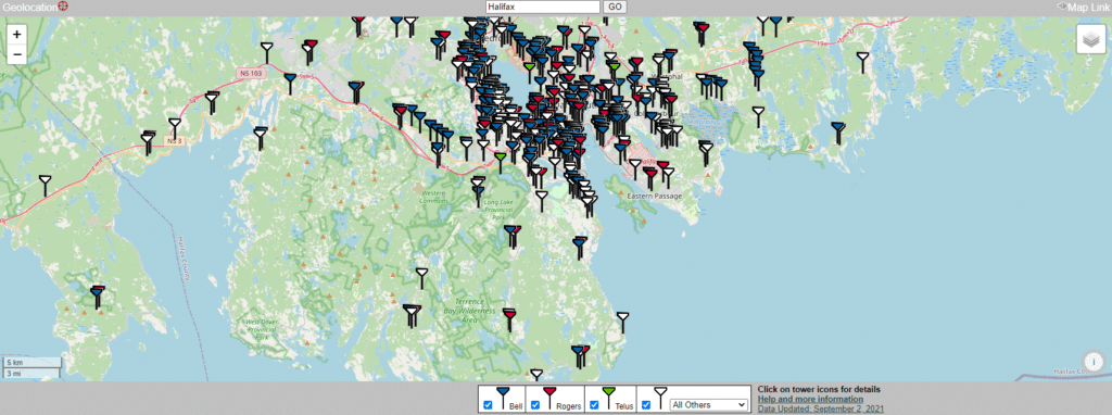 Halifax Cellular Towers Map
