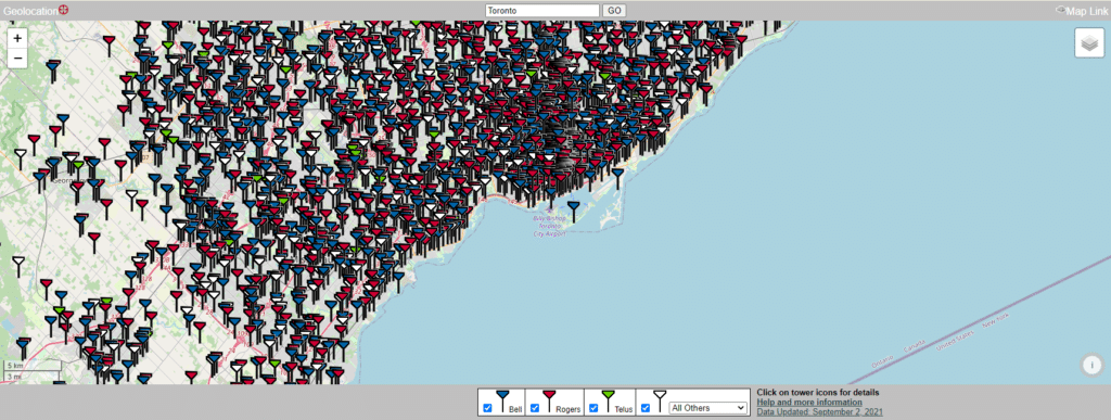 Toronto Cellular Towers Map